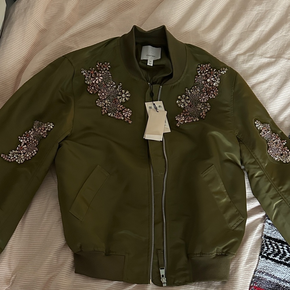 Cinq a Sept Tallula flower Embellished nylon bomber jacket